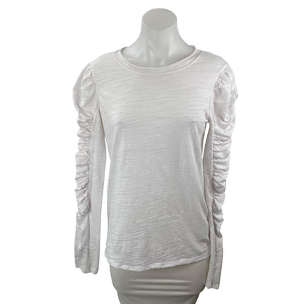 Free People We The Free White Ruched Long Sleeve Crew Neck Blouse Top Size M
