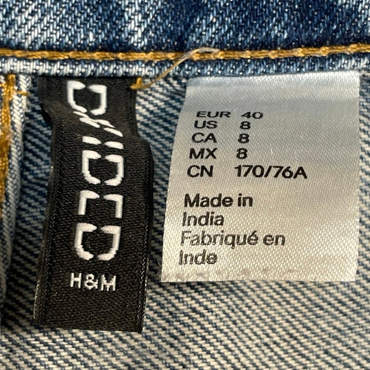 H&M Women's Blue Medium Wash High Waisted Wide Leg Baggy Denim Jeans Size 8