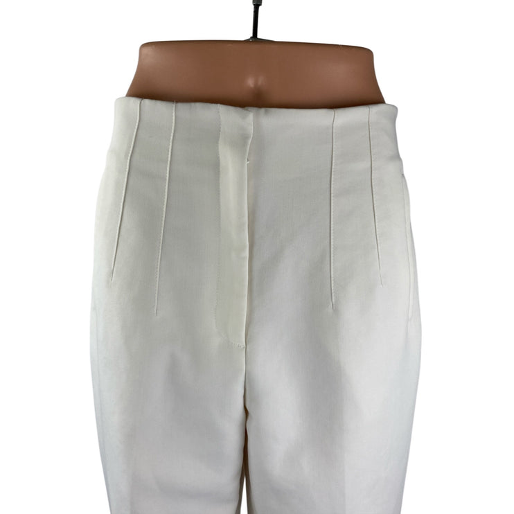 Zara Women's White High Waisted Pleated Tapered Leg Trousers Dress Pants Size L