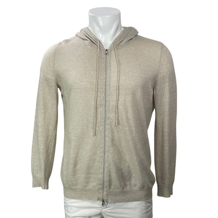 Lamberto Losani Men's Beige Linen Cashmere Full Zip Hoodie Sweatshirt Top Size S