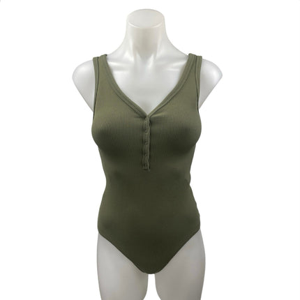 Abercrombie & Fitch Womens Green Rib Knit Sleeveless V-neck Bodysuit Tank Top XS