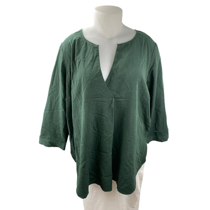 Eloquii Women's Green Notch V Neck Long Sleeve Tunic Shirt Blouse Top Size 20
