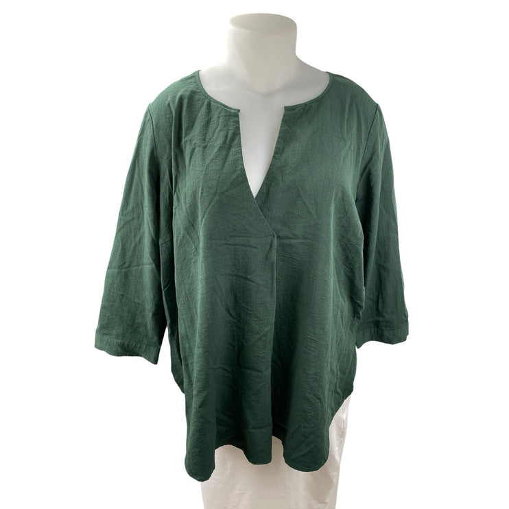 Eloquii Women's Green Notch V Neck Long Sleeve Tunic Shirt Blouse Top Size 20