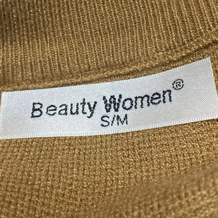 Beauty Women Gold White Sequin Metallic Colorblock Long Sleeve Sweatshirt S/M