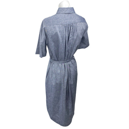 TROVATA Birds of Paradis Blue Linen Short Sleeve Belted Button Up Shirt Dress XS