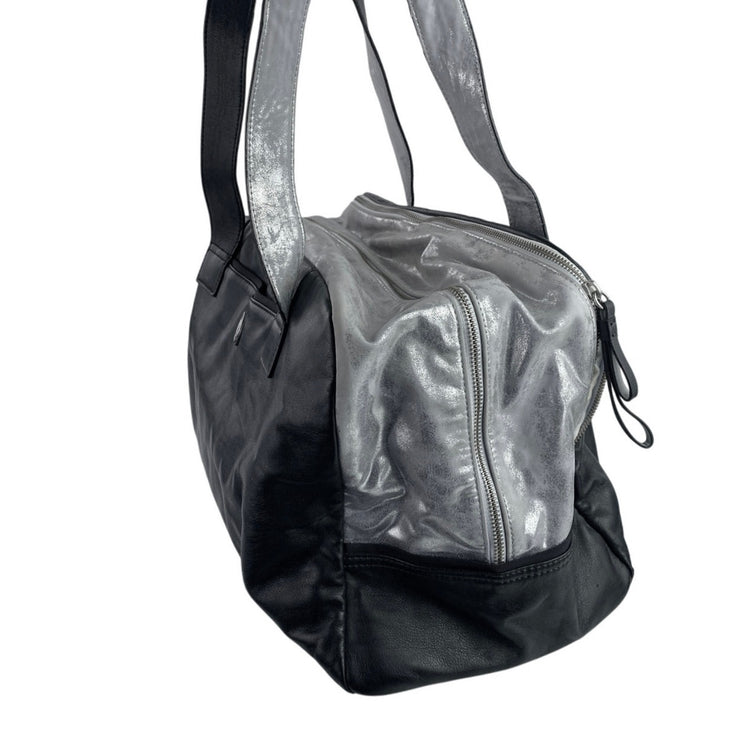 Lululemon Urban Sanctuary Black Silver Metallic Faux Leather Duffel Bag Handbag