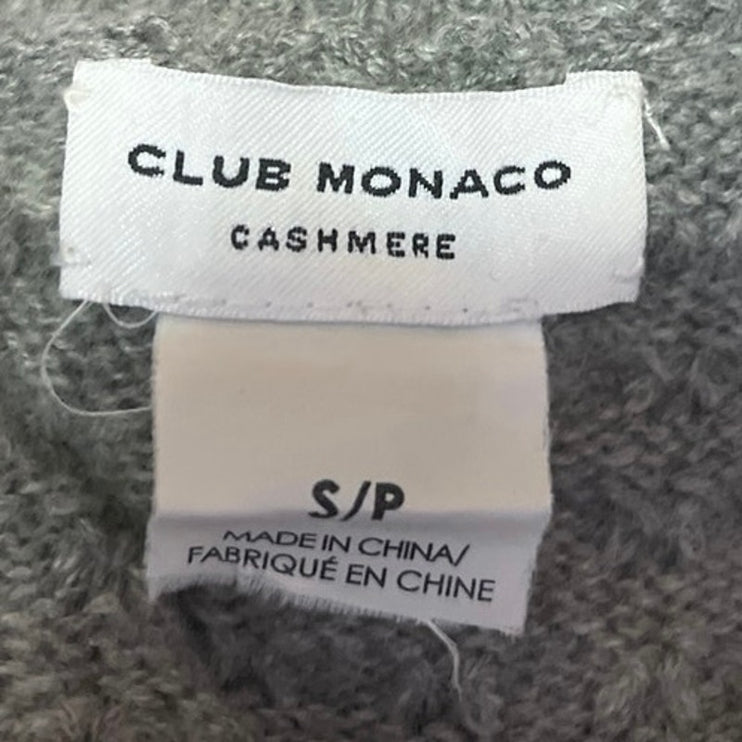 Club Monaco 100% Cashmere Women's Gray Knit 3/4 Sleeve Zip Sweater Shirt Top S