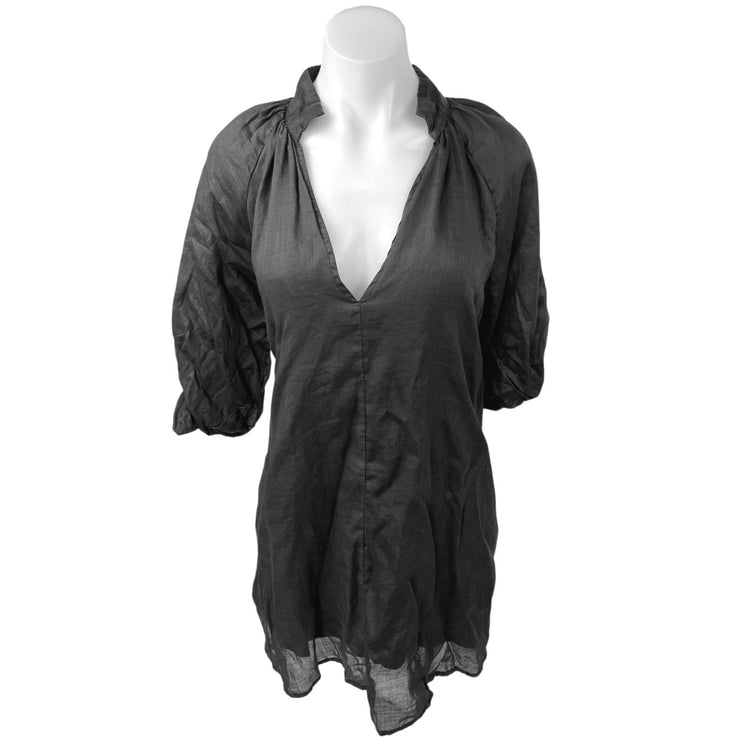 Dissh Nadia Womens Black Plunge V-neck Collar Puff Sleeve Mini Shift Dress Sz 2