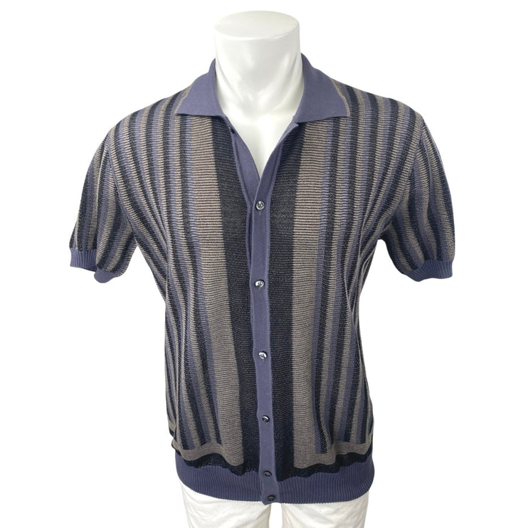 Christian Kimber Men's Brown Wool Wool Short Sleeve Button Down Polo Sweater XL
