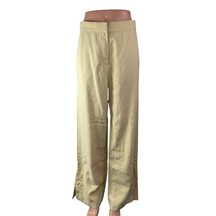 H&M Women's Cream Linen High Waisted Straight Wide Leg Trousers Pants Size 8