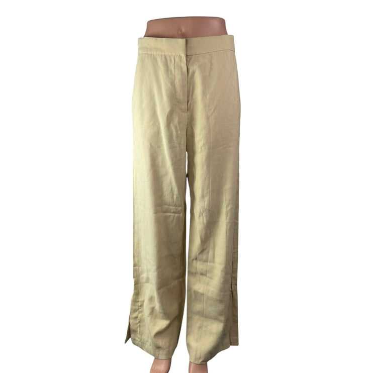 H&M Women's Cream Linen High Waisted Straight Wide Leg Trousers Pants Size 8