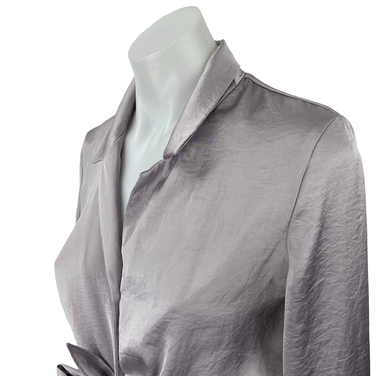Aritzia Wilfred Purple Lilac Silk Satin Long Sleeve Crop Tie Button Up Shirt XS