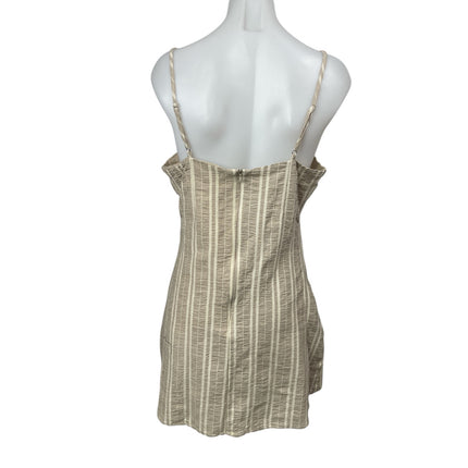 Lost + Wander Beige Striped Sleeveless V Neck Button Mini Camisole Shift Dress L