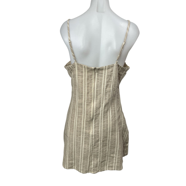Lost + Wander Beige Striped Sleeveless V Neck Button Mini Camisole Shift Dress L