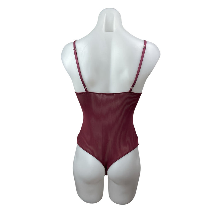 Free People Night Rhythm Red Sleeveless Sheer Cami Tank Corset Bodysuit Top Sz S