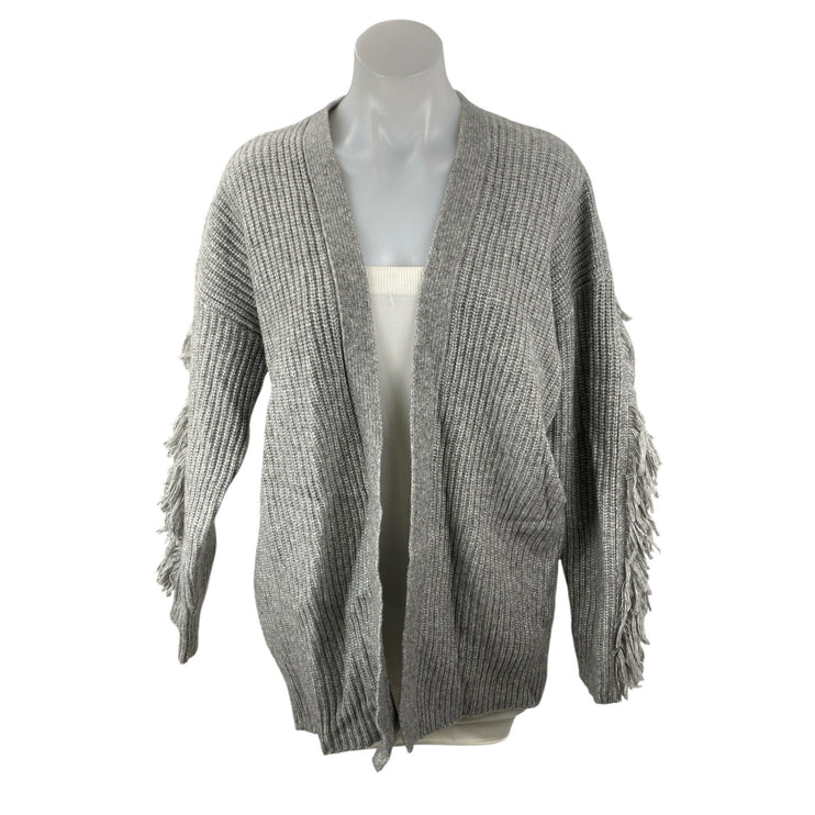 Tularosa Womens Gray Fringe Ribbed Knit  Long Sleeve Open Cardigan Sweater Top S