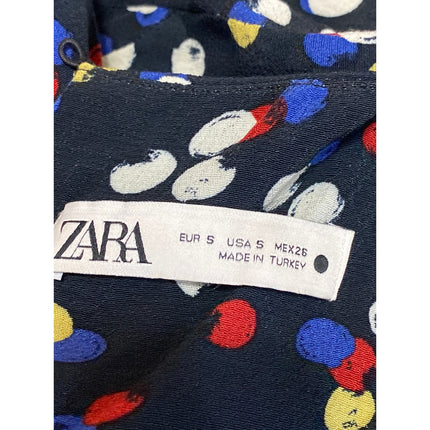 Zara Black Multicolor Dots Spotted Long Sleeve Tie Waist A Line Maxi Dress Sz S