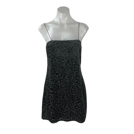 Women's Black Leopard Jacquard Sleeveless Square Neck Cami Tank Mini Dress M