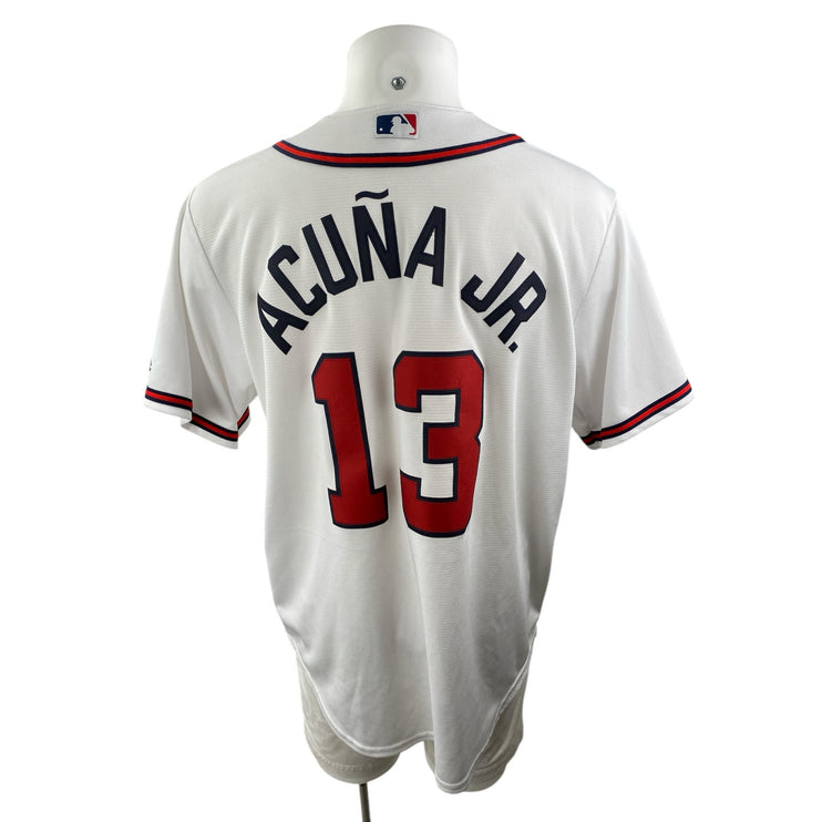 Majestic Ronald Acuña Jr. Atlanta Braves MLB White Button Up Jersey Shirt Top L