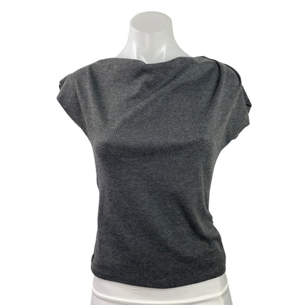 H&M Women's Dark Gray Chevron Herringbone Cowl Short Sleeve Blouse Top Size XS