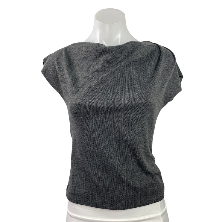 H&M Women's Dark Gray Chevron Herringbone Cowl Short Sleeve Blouse Top Size XS