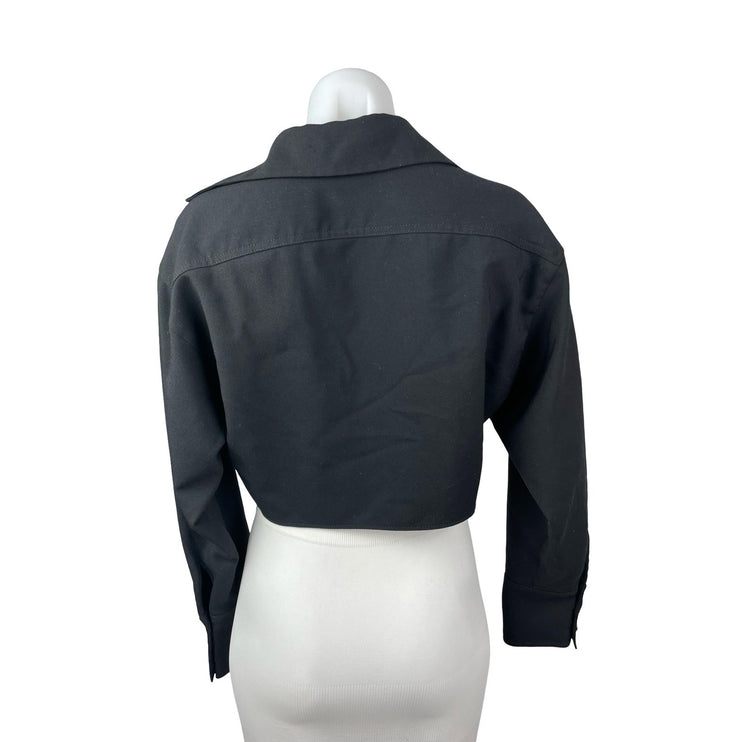 Zara Women's Black Long Sleeve Wool Collared Cropped Blazer Shirt Top Size S
