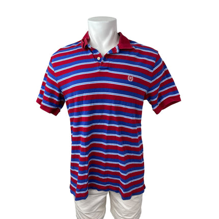 Chaps Men's Red Blue Striped Logo Short Sleeve Golf Casual Polo Shirt Top Size L
