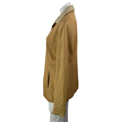 NEW Leather Factory Beige Full Zip Collared Suede Leather Coat Jacket Sz XXL