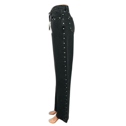 NEW MNG Mango Black Rhinestone Straight High Rise Relaxed Denim Jeans Size 6