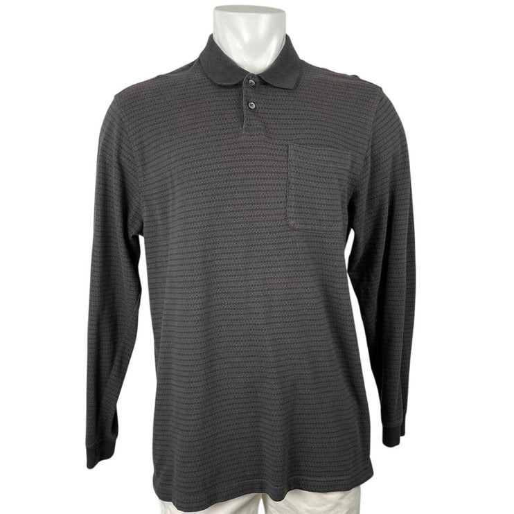 Van Heusen Men's Dark Gray Knit Pocket Golf Long Sleeve Polo Shirt Top Size L