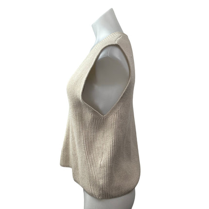 Zara Women's Beige Ribbed Knit V Neck Sleeveless Vest Sweater Tank Top Size L