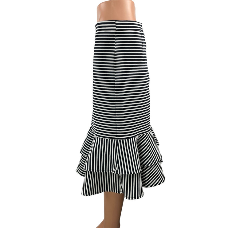NEW Banana Republic Black White Striped Tiered Ruffle Pencil Midi Skirt Size 6
