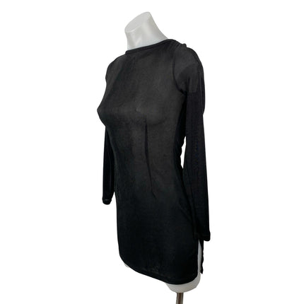 Lioness Black Sheer Mesh Open Back Tie Long Sleeve Mini Bodycon Dress Size XS