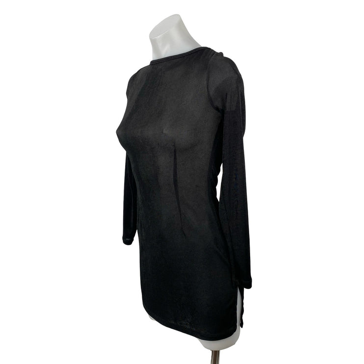 Lioness Black Sheer Mesh Open Back Tie Long Sleeve Mini Bodycon Dress Size XS