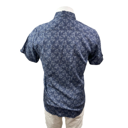 Ted Baker Men's Blue Palm Tree Short Sleeve Button Down Camp Shirt Top Size M