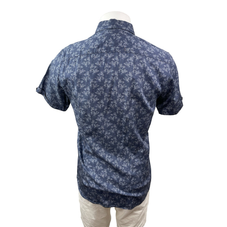 Ted Baker Men's Blue Palm Tree Short Sleeve Button Down Camp Shirt Top Size M