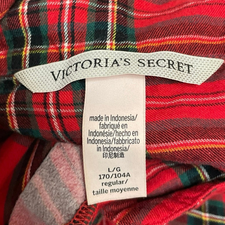 Victoria's Secret Lipstick Red Plaid Flannel Long Sleeve Sleepwear Pajama Set L