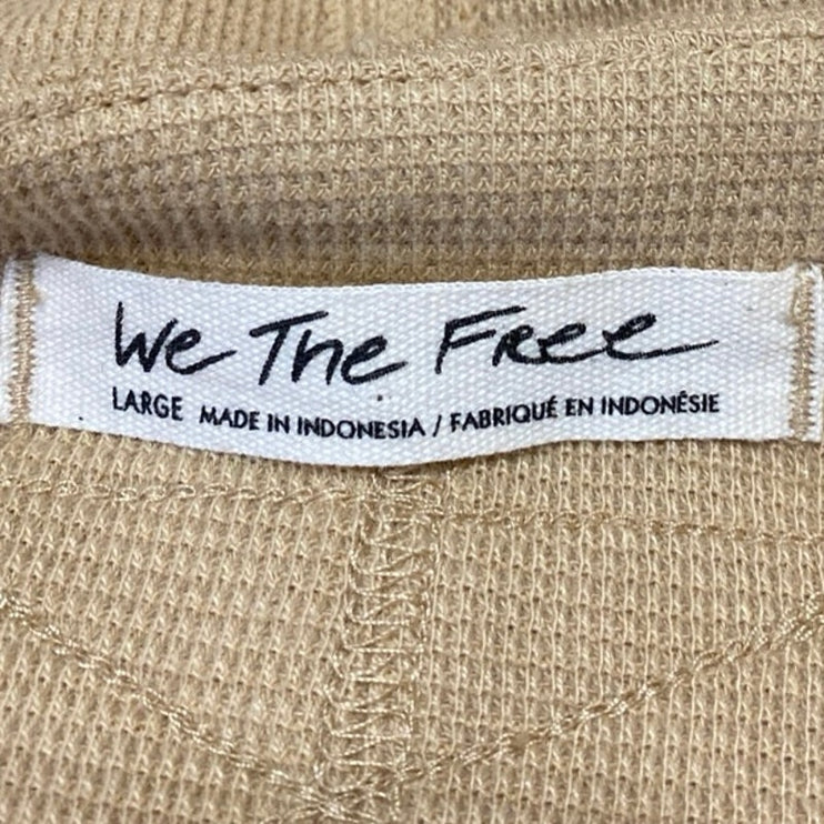 Free People Cream Tan Long Sleeve Faux Wrap V-Neck Crop Sweater Blouse Top Sz L