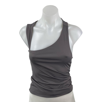 Commense Gray Ruched Sleeveless Asymmetrical Neck Cut Out Crop Cami Tank Top S