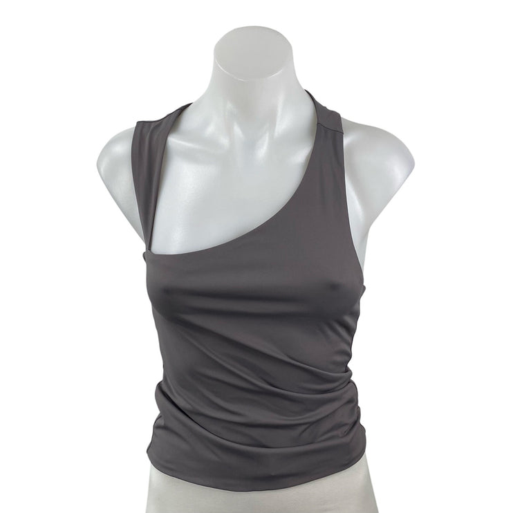 Commense Gray Ruched Sleeveless Asymmetrical Neck Cut Out Crop Cami Tank Top S