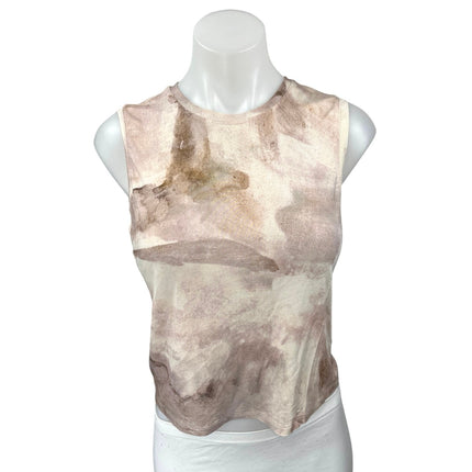 Aritzia Babaton Beige Marble Tie Dye Sleeveless Cami Camisole Tank Crop Top S