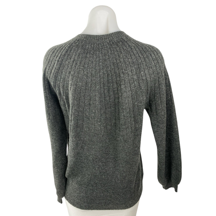 Loft Gray Wool Crew Neck Long Sleeve Button Shoulder Sweatshirt Sweater Top Sz S