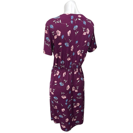 Banana Republic Purple Floral Short Sleeve Pleated Midi Wrap Sheath Dress Size S