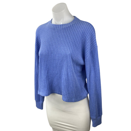 Aritzia Wilfred Free Women Blue Ribbed Knit Long Sleeve Cropped Sweater Top Sz S