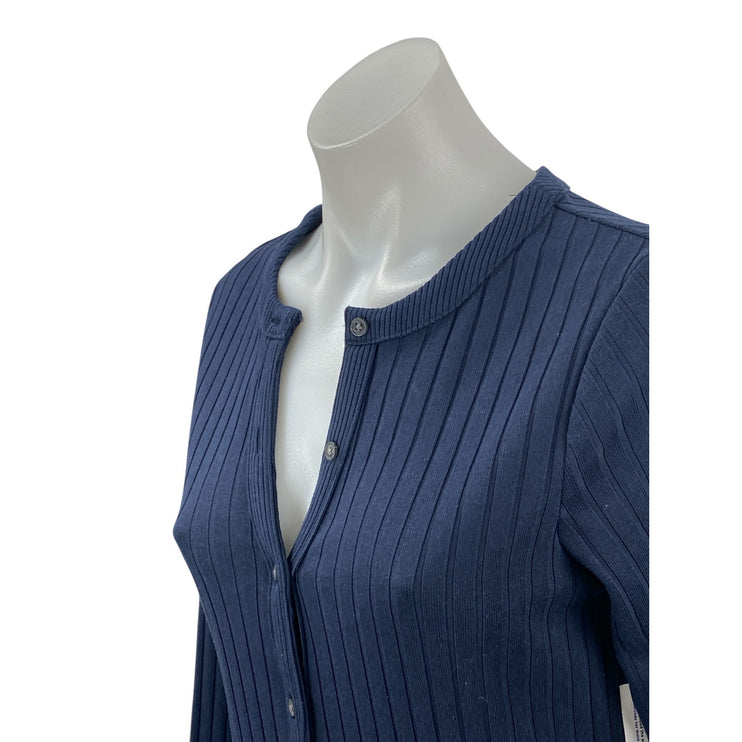 NEW Old Navy Blue Long Sleeve Ribbed Knit Button Down Sweater Midi Dress Size M