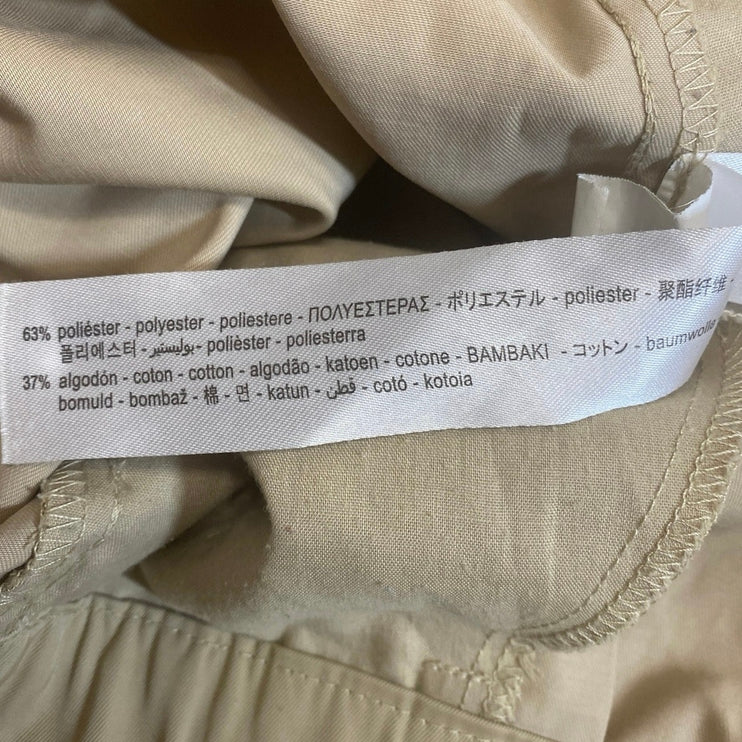 Zara Women Beige High Rise Pleated Palazzo Wide Leg Trousers Chino Dress Pants S