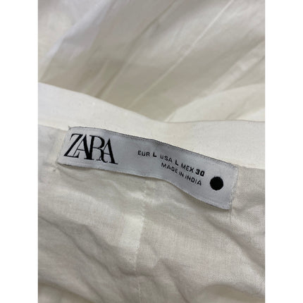 Zara Womens White High Waisted Zip Pleated Plisse Flare A Line Midi Skirt Size L