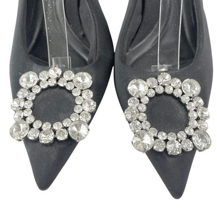 Zara Black Embellished Rhinestone Pointed Slingback Pumps Kitten Heels Size 9