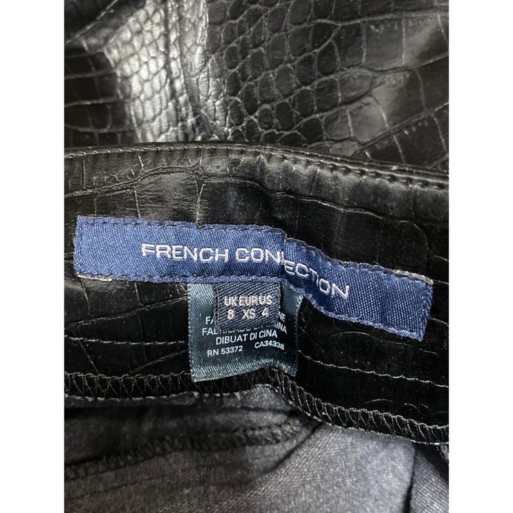 French Connection Black Faux Vegan Croc Leather Mini Straight A-Line Skirt Sz XS