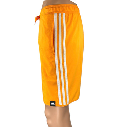 NEW Adidas Men's Orange White 3-Striped Drawstring Swim Trunk Board Shorts S